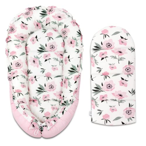Lajlo - Babynest mit Matratze | Babynestchen aus Baumwolle | Kuschelnest pflegeleicht | Babykokon weich | Reisebett Cover