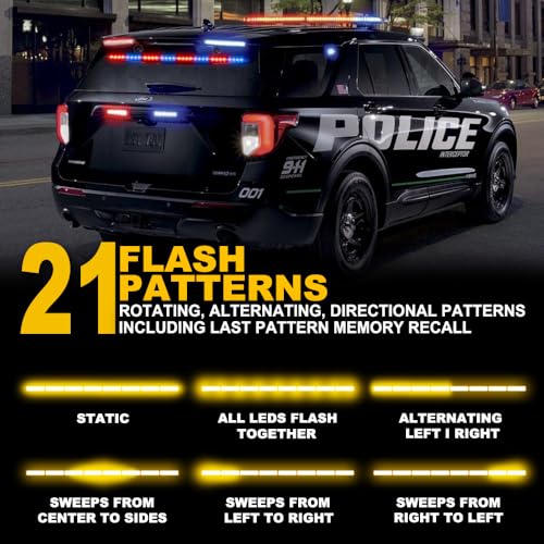 FOXCID Traffic Advisor Light Bar 35'' 32 LED Emergency Strobe 21 Flash Patterns Directional Safety Warning Lights Suction Cups Cigar Lighter on Trucks Police Cars Construction Vehicles， White Amber by FOXCID - Image 3