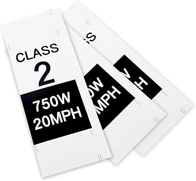 3 PCS Class 2 Ebike Stickers, Quick Identification Number Decal with Class 2 500 W 20 MPH Sign, Weatherproof Removable Frame Sticker Set, Universal Self-Adhesive Exterior for E-Bike Black
