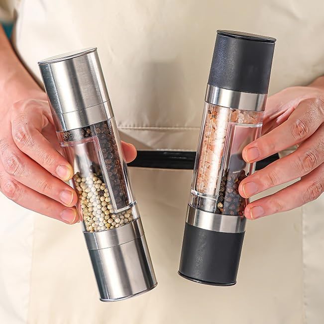 Stainless Steel Pepper Grinder Manual Double Head Sea Salt Mill Kitchen Supplies for Home Restaurant and Outdoor Use(Small)