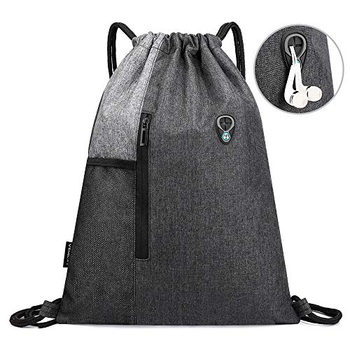 SeBeLi Turnbeutel Rucksack mit Kopfhörerloch Sport für Damen Herren mit Reißverschluss und Netztaschen Travel Beach Hiking, 43x33cm (Grun)