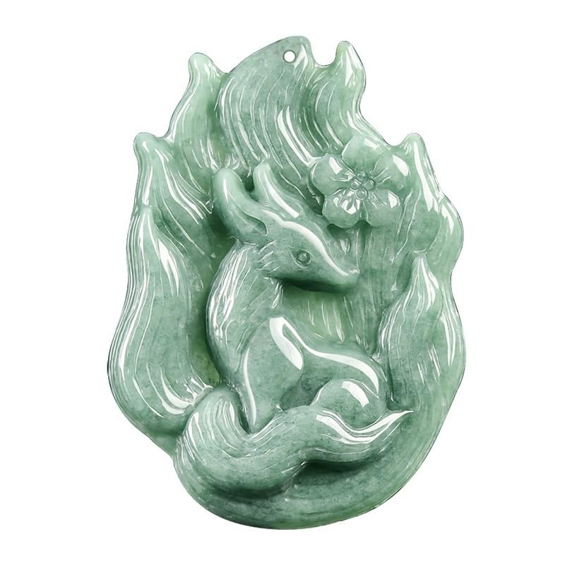 Colgante de jadeíta verde con zorro nueve colas