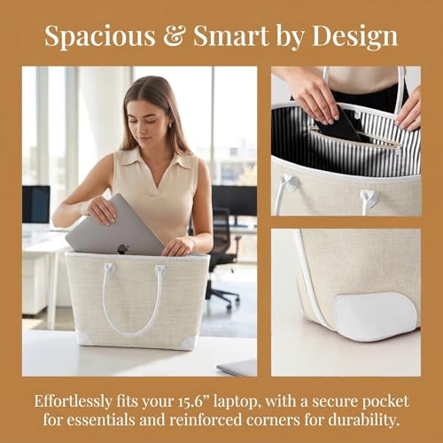 Bolso Tote Oversize de Lino para Mujer Blanco miniatura 4