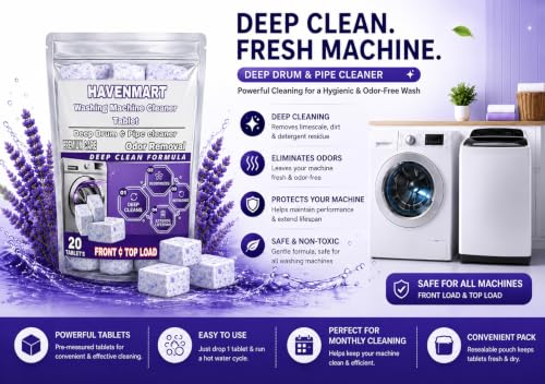 Image of Washing Machine Cleaner Tablets 20 Pcs | Deep Drum & Tub Cleaning | Removes Dirt, Residue, Limescale & Bad Odour | Washing Machine Cleaning Tablets for Front & Top Load Machines (20 pce)