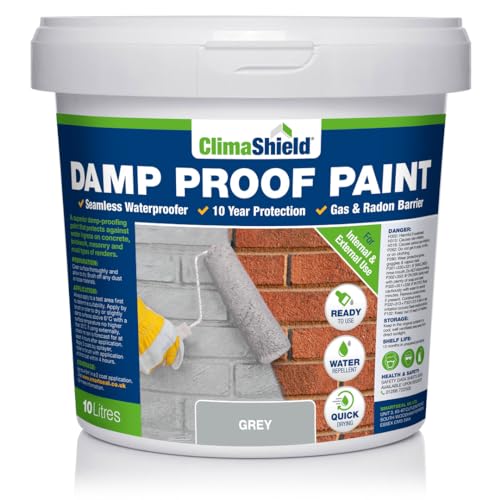SmartSeal Damp Proof Grey Paint - 10 Litres - For Interior & Exterior Walls, Ceilings and Floors. Helps Prevent Water-Ingress and the Spread of Penetrating Damp.… (Grey)