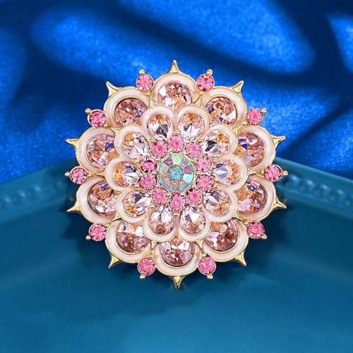 Image of Rhinestone Crystal Flower Brooch Pin Sparkling Large Crystal Sunflower Brooch Vintage Floral Lapel Pins Rhinestone Flower Bouquet Broochs Rose Snowflake Broochs Wedding Bridal Dress Jewelry for Women