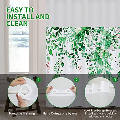 Rezaymrs Green 3 In 1 Shower Curtain No Hooks, 71X71 Inch Waterproof & Washable, Polyester Shower Curtains With Snap In Fabric Liner, Sheer Top Window, Double Layer Bathtubs Hotel Shower Curtain Set #TOP3