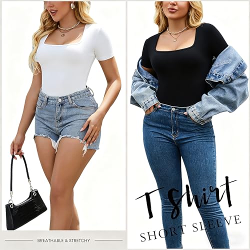 FMNNNN 5 Pack Short Sleeve for Womens Square Neck T Shirts Fashion Casual Basic Tees Tops Summer Outfits Clothes 2026 Women Workout Going Out Ladies Tunic Trendy Clothing Soft Cute Blouses by FMNNNN - Used condition - Image 4