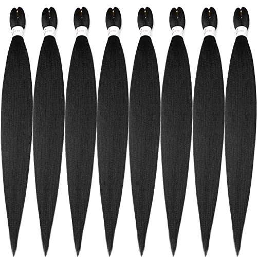 Ubeleco Braiding Hair Pre Stretched 48 Inch 8 Packs Professional Synthetic Hot Water Setting, Soft Yaki Texture, No Itch Black (48in,1B)