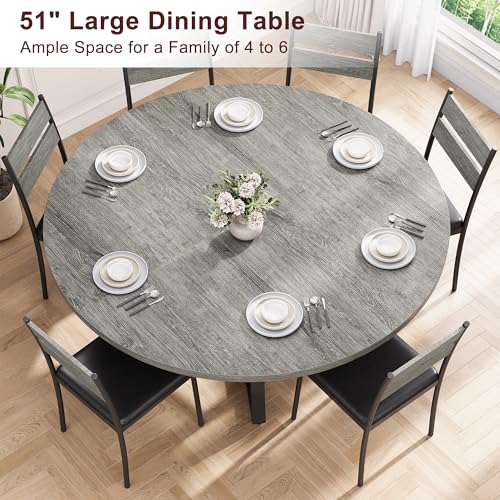 Jocoevol 51" Round Dining Table for 6,Kitchen Dining Room Circle Dinner Pedestal Table,Space Saving Wood Kitchen & Dining Room Furniture (Grey, 51In) - Image 5