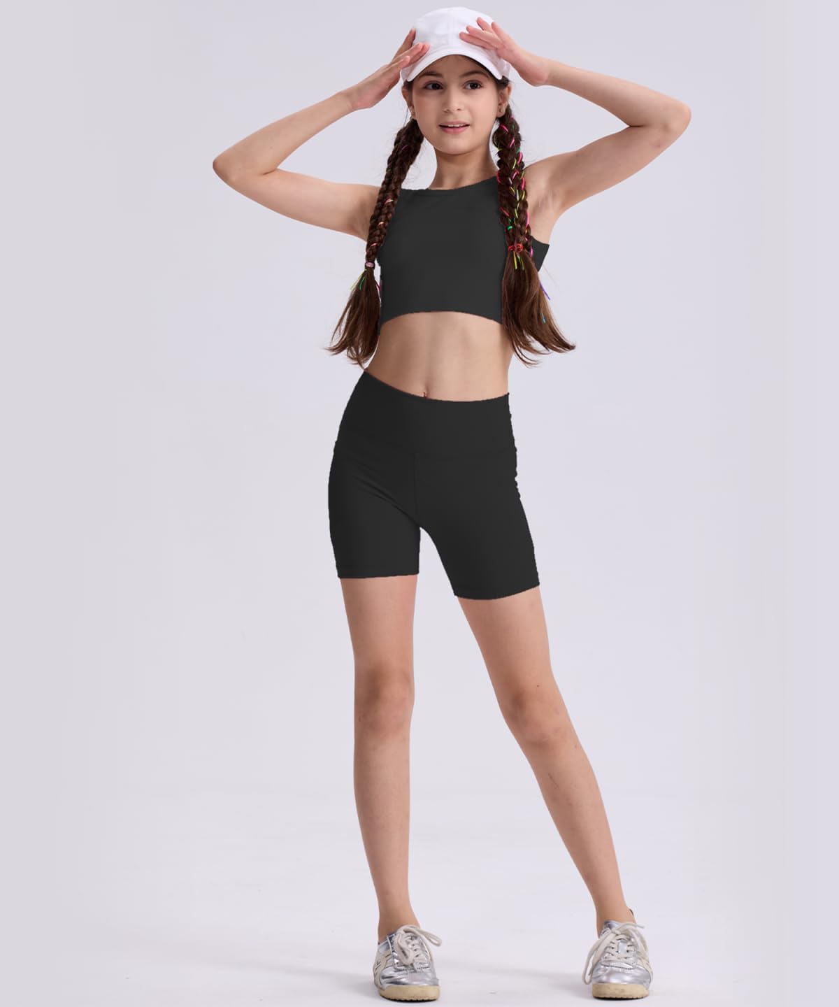 5 Pack Girls 4'' Athletic Bike Shorts, High Waisted Running Workout Yoga Volleyball Shorts for Kids Teen