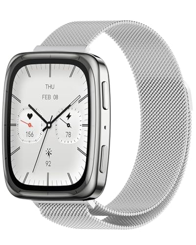 [ULIGADUO] �����p�o���h For Amazfit Active 2 Square�X�}�[�g�E�H�b�`�ɑΉ� 20mm�� ���b�V���X�g���b�v ���C�z�� (�V���o�[)