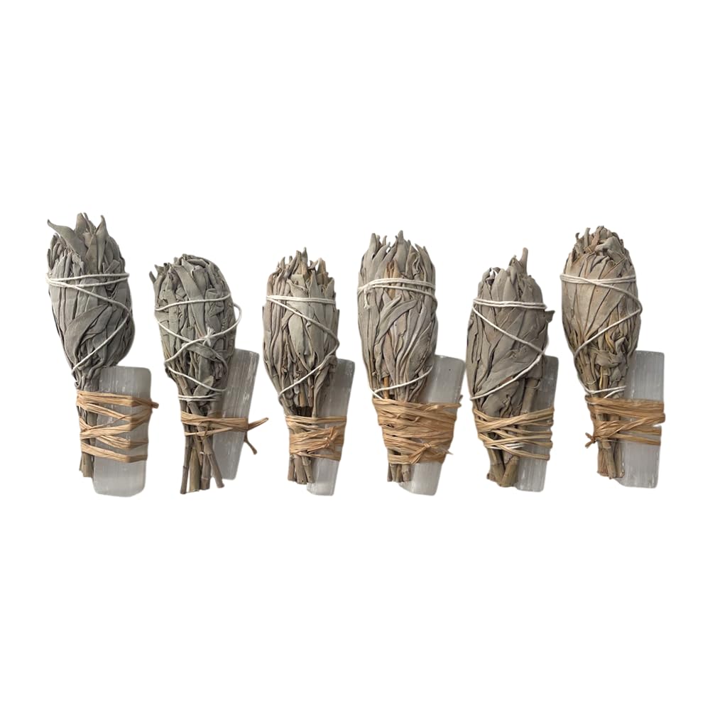 Smudge Stick, Torch White Sage and Selenite 4", Pack of 6