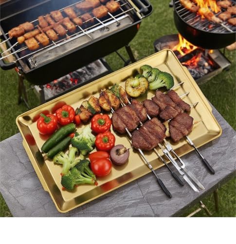 15.8" x 9.5" Large Serving Platters, Stainless Steel Heavy-Duty Large Serving Trays, Gold Rectangular Plates for Food, Fruit, Party, Wedding, Christmas, Chip and Scratch Resistant by SANQIAHOME - Image 4