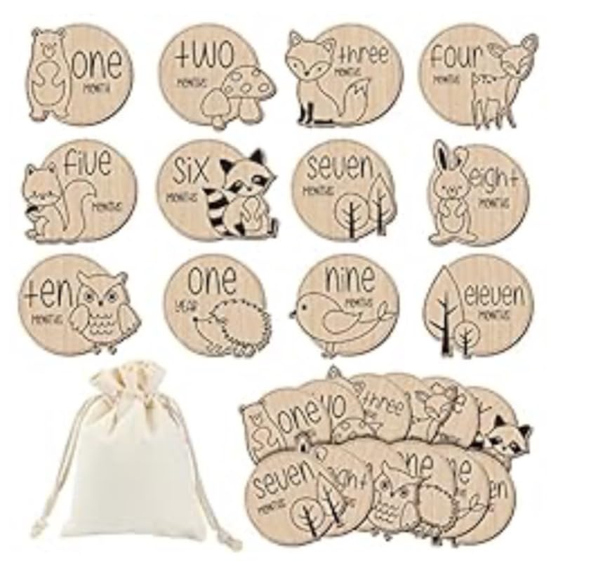 Wesiti 12 Pcs Wooden Baby Milestone Cards with Linen Bag Monthly ...