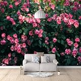 BURUNG Papel tapiz fotográfico arte Flores rosadas（250cm×175cm） PVC Fondo De Pantalla Moderna Decoración De Pared Sala Cuarto Oficina Salón hojas verdes