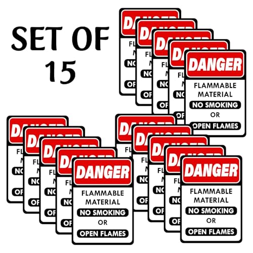 Image of CVANU Danger Flammable Material No Smoking or Open Flames Warning Safety Self-Adhesive Waterproof PVC Vinyl Sign Sticker Size (11.7inchX8.3inch) Pack of 15