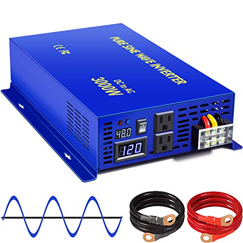 XYZ INVT 3000W Pure Sine Wave Power Inverter 48V DC to AC 120V 110V Surge Power 6000w, Power Converter for Solar System, Off Grid Power System. (3000W 48V)