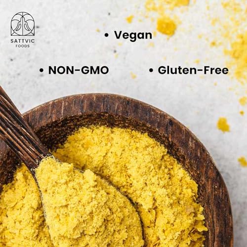 Image of Sattvic Foods Nutritional Yeast Flakes (350 g) Rich in Fibre & B Vitamins, Vegan, Cheesy flavour | Non-Fortified, Non-GMO, Gluten-Free Superfood | Sprinkle on Salads, Popcorn, Pasta and Pesto