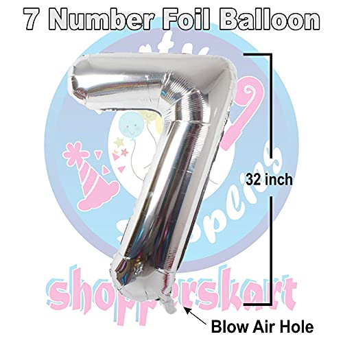 Image of Blue 32 Inches Numbers 7 Shape Large Big Foil Helium Balloons For Party Decorations In Happy Birthday Anniversary Office Items Materials Set Pack, Pack Of 13