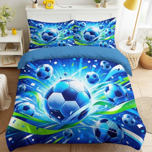 Juego de funda de edredón, ropa de cama de fácil cuidado, tamaño individual, 134,6 x 200,7 cm, moderno animé energético, deportivo, dinámico, con 1 funda de almohada de 50 x 75 cm, para niños y