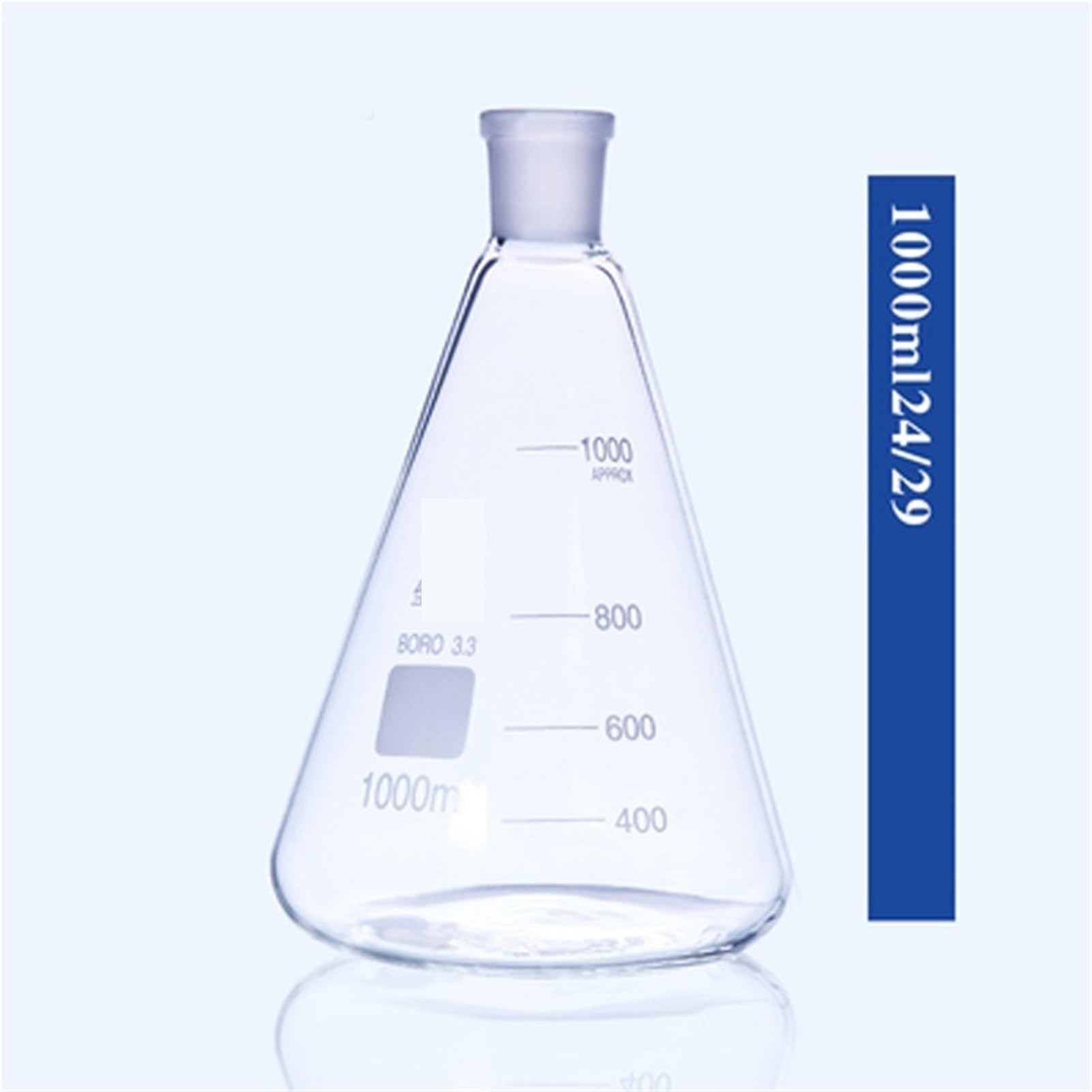 Matraz Erlenmeyer Graduado de Borosilicato, Matraz cónico de vidrio de calibre estándar Junta de vidrio esmerilado Laboratorio Frasco triangular Vaso medidor Equipo de laboratorio(2000ml Caliber 29mm)