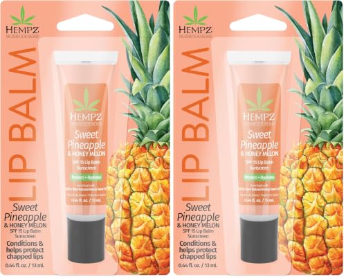 Image of Hempz SPF 15 Lip Balm, Sweet Pineapple & Honey Melon Herbal Soothing Lip Care, for Men or Women .44 oz. (Pack of 2)