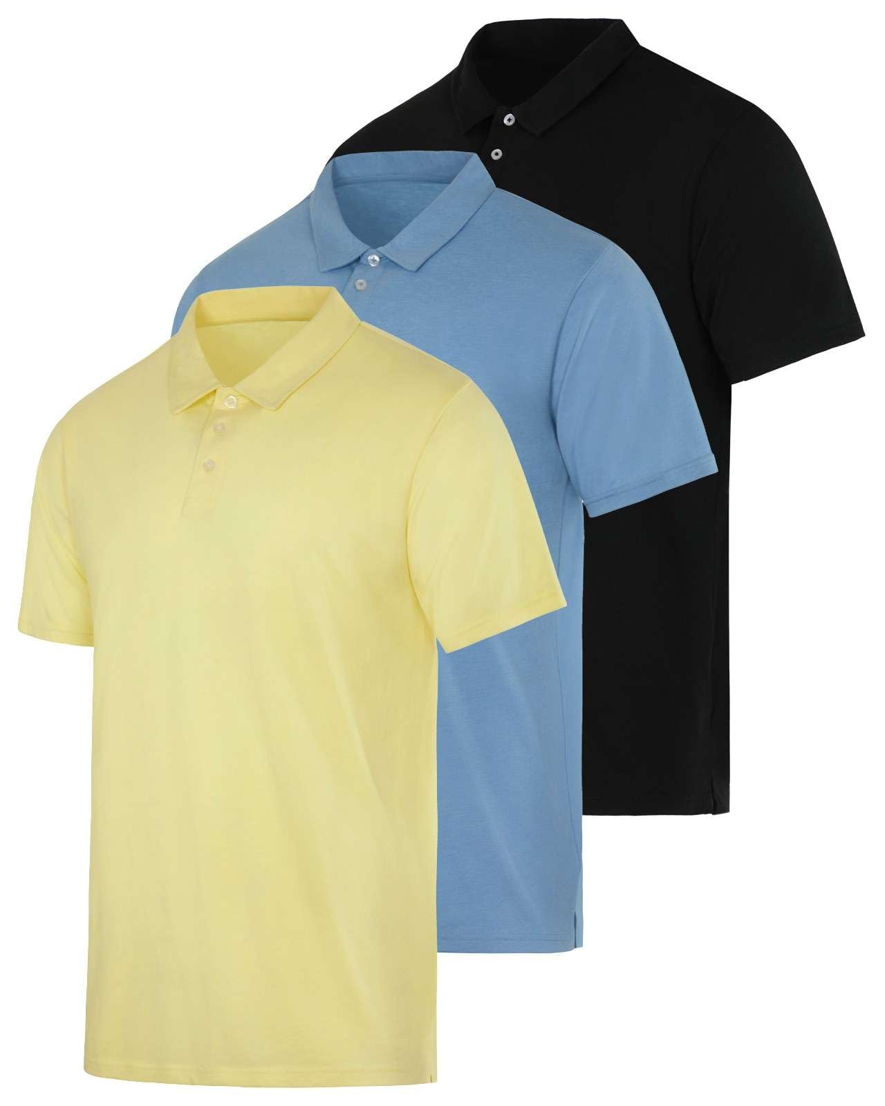 Real Essentials 3 Pack: Men's Casual Jersey Cotton Short Sleeve Quick Dry Breathable Polo Shirt - (Available in Big & Tall)