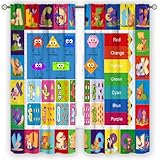 YCness Alphabet ABC Kids Curtains Rod Pocket Colorful Cartoon Animal Learning Window Treatments for Daycare Classroom Educational Nursery Playroom Bedroom Living Room Window Drapes, 42x45 Inch