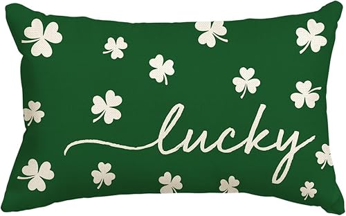 AVOIN colorlife Funda de almohada de trébol de la suerte del día de San Patricio 12 x 20 pulgadas decoración de funda de cojín verde trébol para sofá