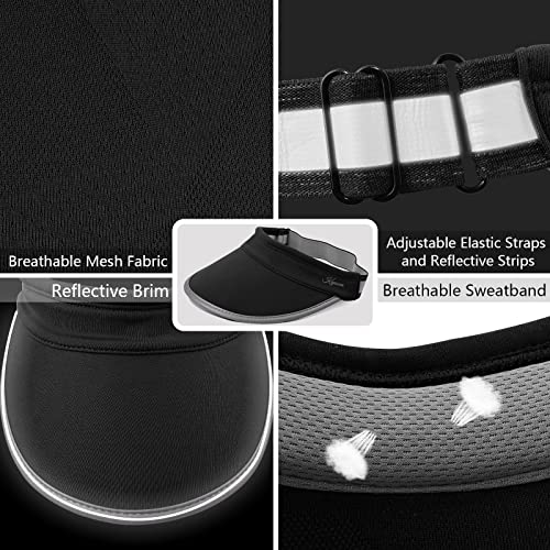 Sport Visor For Men,Uv Protection Cap,Lightweight And Adjustable Summer Hats With Reflective Brim In Running,Tennis, Etc Black #TOP2