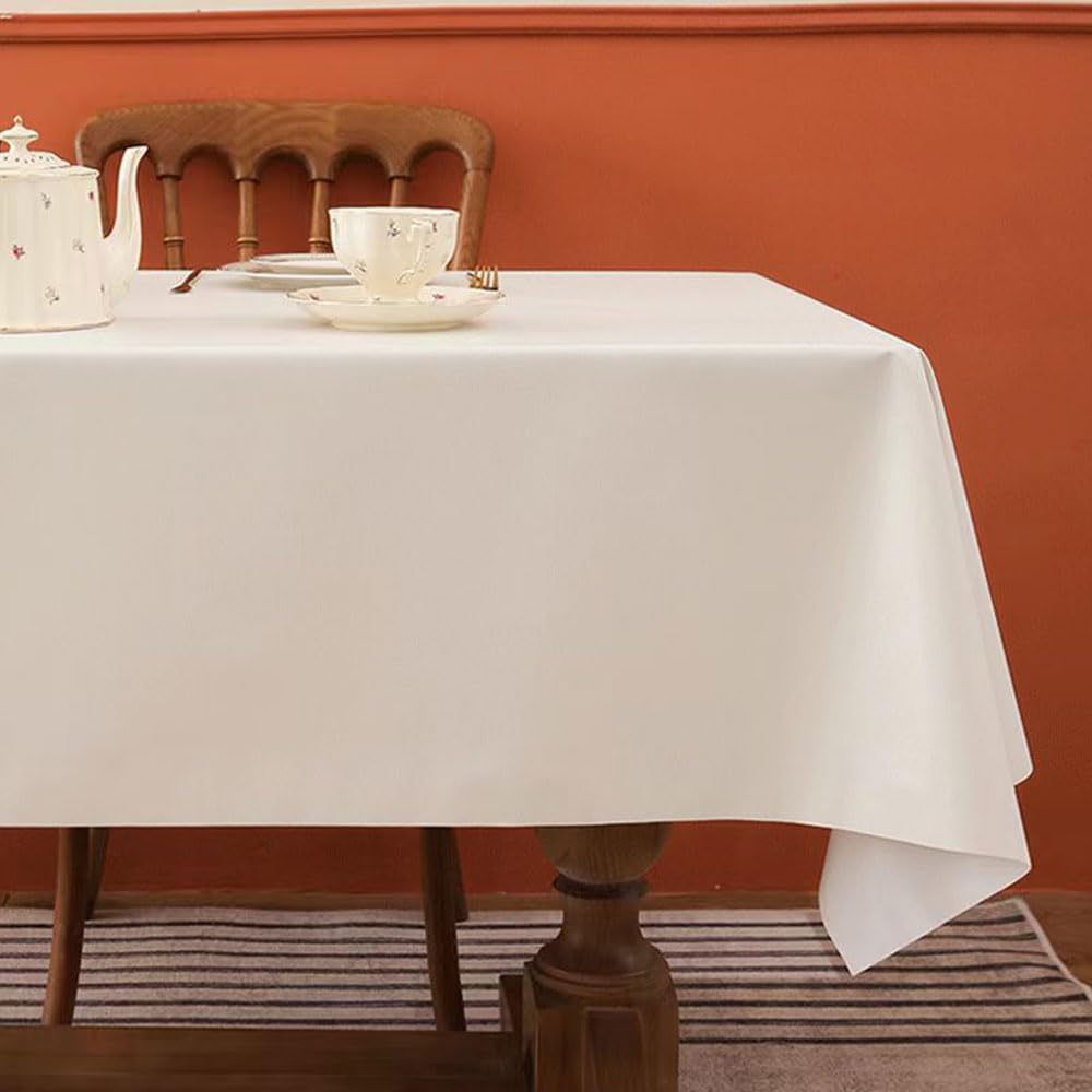 Mateju Table Cloth Rectangular Tablecloth Waterproof Wipe Clean Tablecloths, PVC Soft Table Decoration for Party Kitchen Garden Indoor Outdoor (137x180cm,beige)
