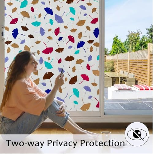 Image of HOME13 Window Privacy Film Frosted Glass Film Decorative Window Sticker Removable Window Film Home Office Privacy Film Window Coverings (Colord Leafs, 2 Feet by 8 Feet)