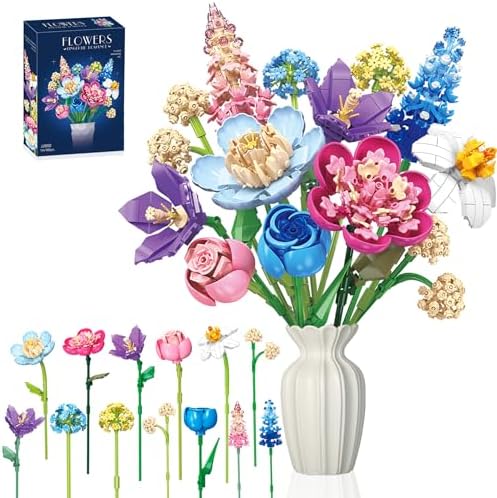 Loyratche Flowers Bouquet Building Set, Botanical Collection Blocks Kit Compatible with Lego Flowers, 880 PCS Artificial Flower Toys Home Office Decor