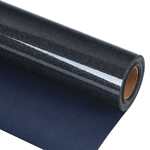 Image of guangyintong Glitter Black Heat Transfer Vinyl HTV Rolls, 12 inch x 8ft Iron on Vinyl for T Shirts Glitter Black HTV Vinyl for All Cutter Machines Easy to Cut & Weed for Heat Vinyl Design