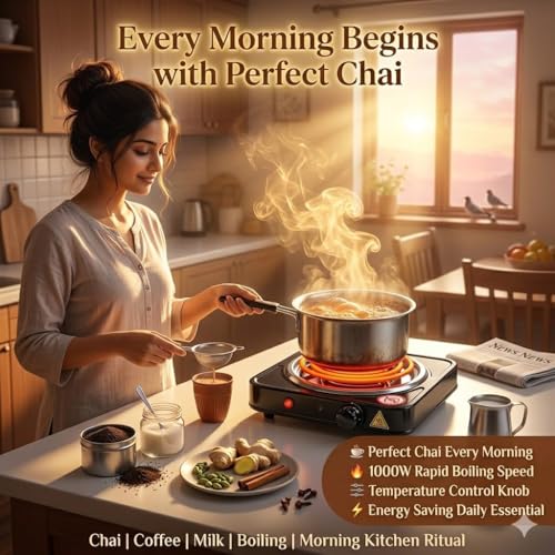 Image of Drumstone Single Burner Electric Hot Plate 1000W Portable Cooktop with Adjustable Temperature Control, Compact Electric Stove for Boiling, Frying, Tea, Coffee and Everyday Cooking