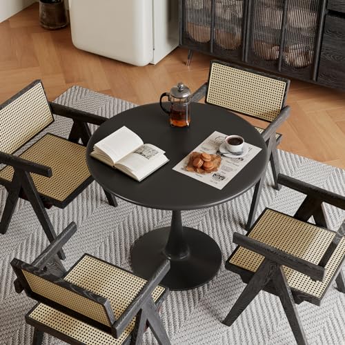 Black Small Tulip Table, 24 Inch Round Dining Table for 2 Person with Pedestal Base for Kitchen, Round Bistro Table, Mid Century Modern Leisure Cafe Table for Small Place in Living Room, Office
