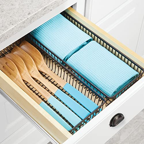 Mdesign Metal Farmhouse Kitchen Cabinet Drawer Organizer Basket Tray, Shallow Storage Bin For Cutlery, Serving Spoons, Cooking Utensils, Appliances, Gadgets, Unity Collection, 15" Long, 4 Pack, Bronze #TOP2