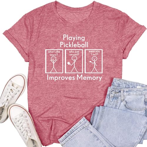 SUWATOIN Women Pickleball Shirt Pickleball Player T-Shirt Pickleball Lover Gift Tee Tops Pink