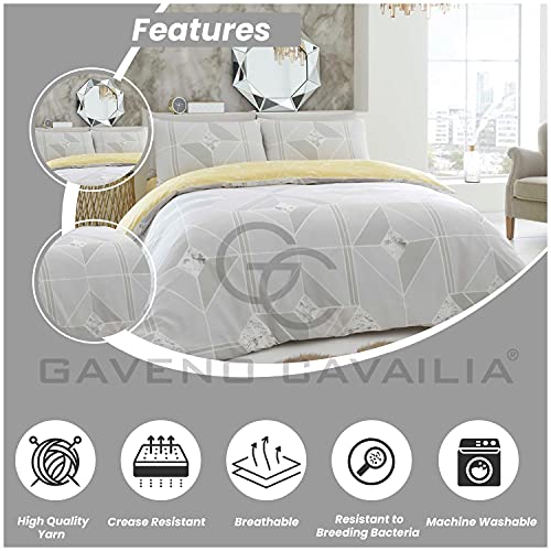 GC GAVENO CAVAILIA Geometric Pattern Shapes Duvet Cover, Luxury Reversible Marble, Lines Quilt Bed Set, Polycotton, Grey, Double - Image 4