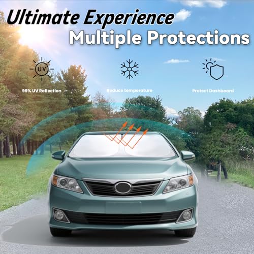Image of Windshield Sun Shade for 2007-2011 Toyota Camry | Car Front Window Sunshade with 240T Sun Visor Protector Blocks UV Rays Heat Sun Shield Accessories
