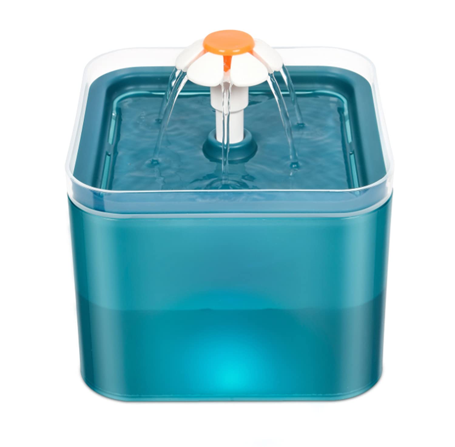 Freefish Cat Water Fountain Pet Water Fountain with LED Light, 67oz/2.0L Large Capacity, Cat Water Bowl 3 Flowers Designs & Super Silent (Cyan)