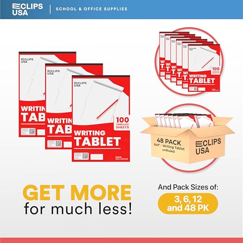 Tablettes d'écriture blanches non lignées E-CLIPS USA dos aggloméré rigide 100 feuilles