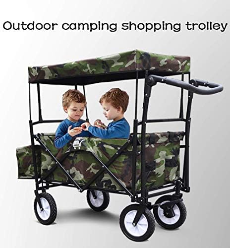 Collapsible Wagon Cart with Wheels Foldable Folding Wagons Carts Silent Universal Wheels,Folding Wagon Outdoor Push Pull Folding Wagon Stroller Cart for Kids | Foldable Canopy w/Sun & Rain S