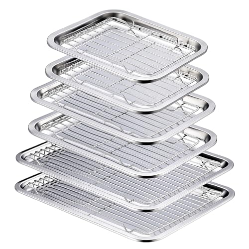 Afarnook 12 Pcs Baking Sheet with Rack Set (6 Pans + 6 Racks) 16/12.6/10.6 Inch Stainless Steel Cookie Sheet with Wire Cooling Rack Non Stick Baking Pan Heavy Duty and Easy Clean for Cooking Roasting