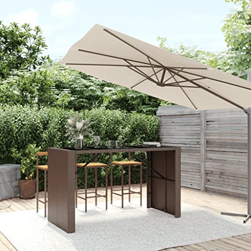 Mesa de bar exterior en ratán polivinílico marrón y superficie de cristal premium 2