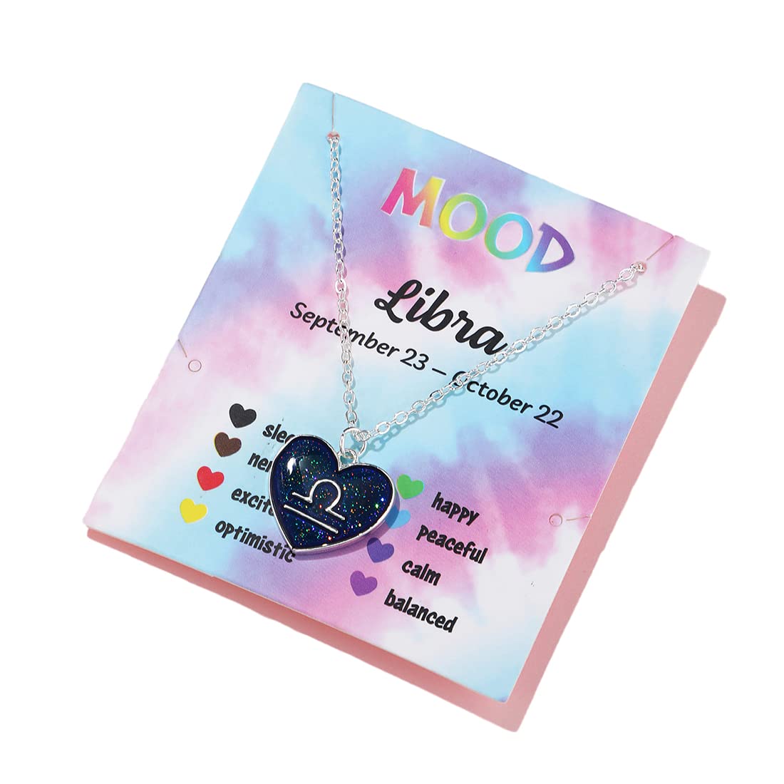 COLORFUL BLING Zodiac Necklace for Women 12 Constellation Sign Pendant Necklace Heart Color Changing Necklace Temperature Sensing Mood Necklace Astrology Horoscope Necklace