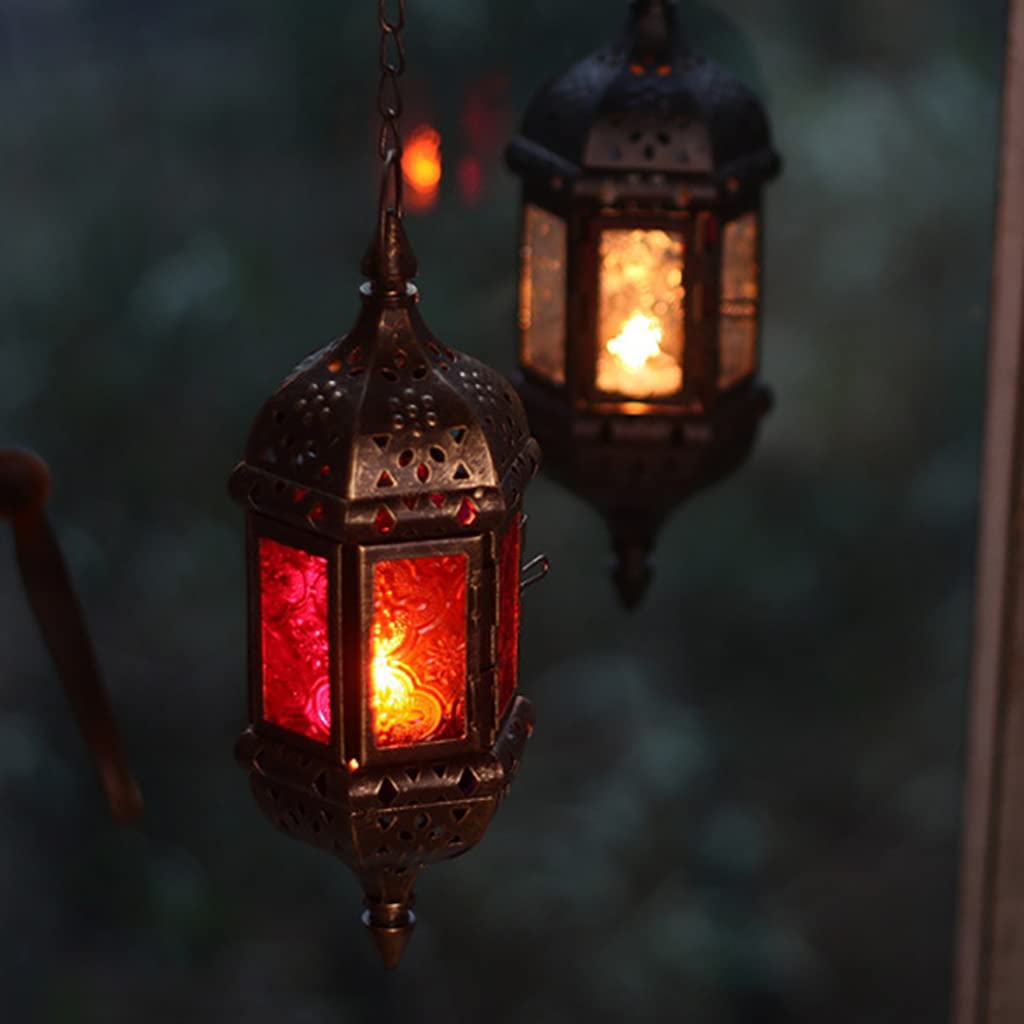 Lanterne decorative a candela, Portacandele decorativi esagonali in stile marocchino, lanterne da esterno(Black)
