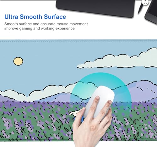 Image of IMAYONDIA Anime Lavender Desk Mat Cute, Green Purple Blue XL Large Gaming Mouse Pad for Laptop, Kawaii Landscape Japanese Deskmat, Mousepad Computer Pad, 31.5 X 11.8 Inch