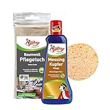 Poliboy, ottone e rame, lucidante contro i punti di contatto, detergente in ottone con cera carnauba, 1 x 200 ml, con spugna e panno di cotone, prodotto in Germania